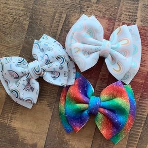 New Set of 3 Rainbow & Tie Dye Kids Hair Bows